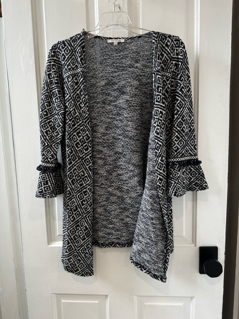 Navy & White Patterned Open Cardigan Sweater